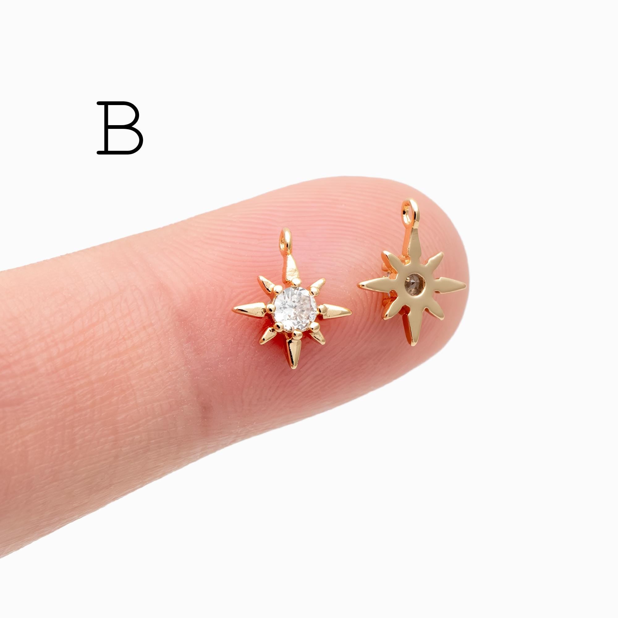 10pcs Gold/ Silver Tone North Star Charm, 18K Gold/ Rhodium plated Brass Mini Star Pendants (GB-924)